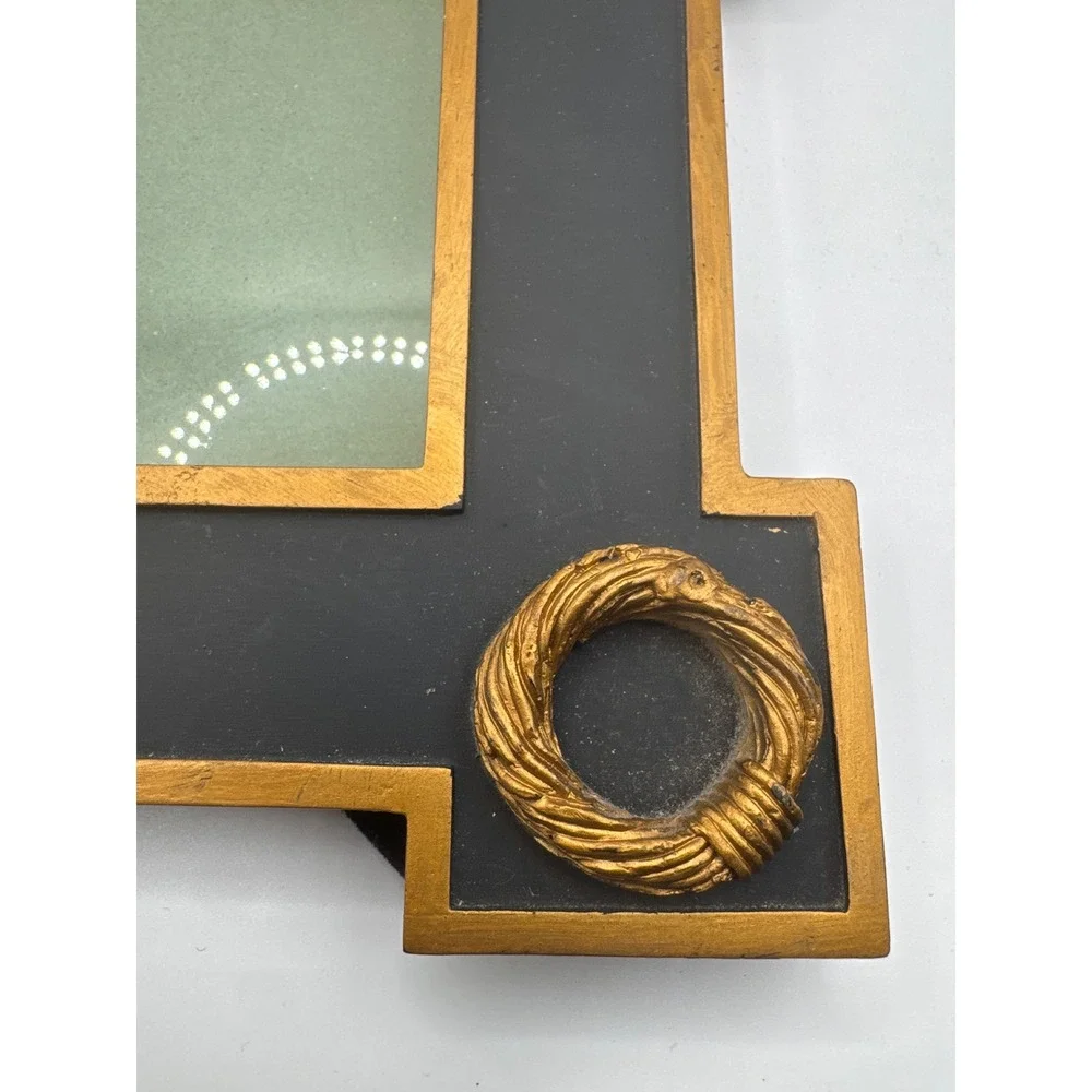 Black and Gold Regency Style Square Picture Frame with Rope Wreath Accents 4x4